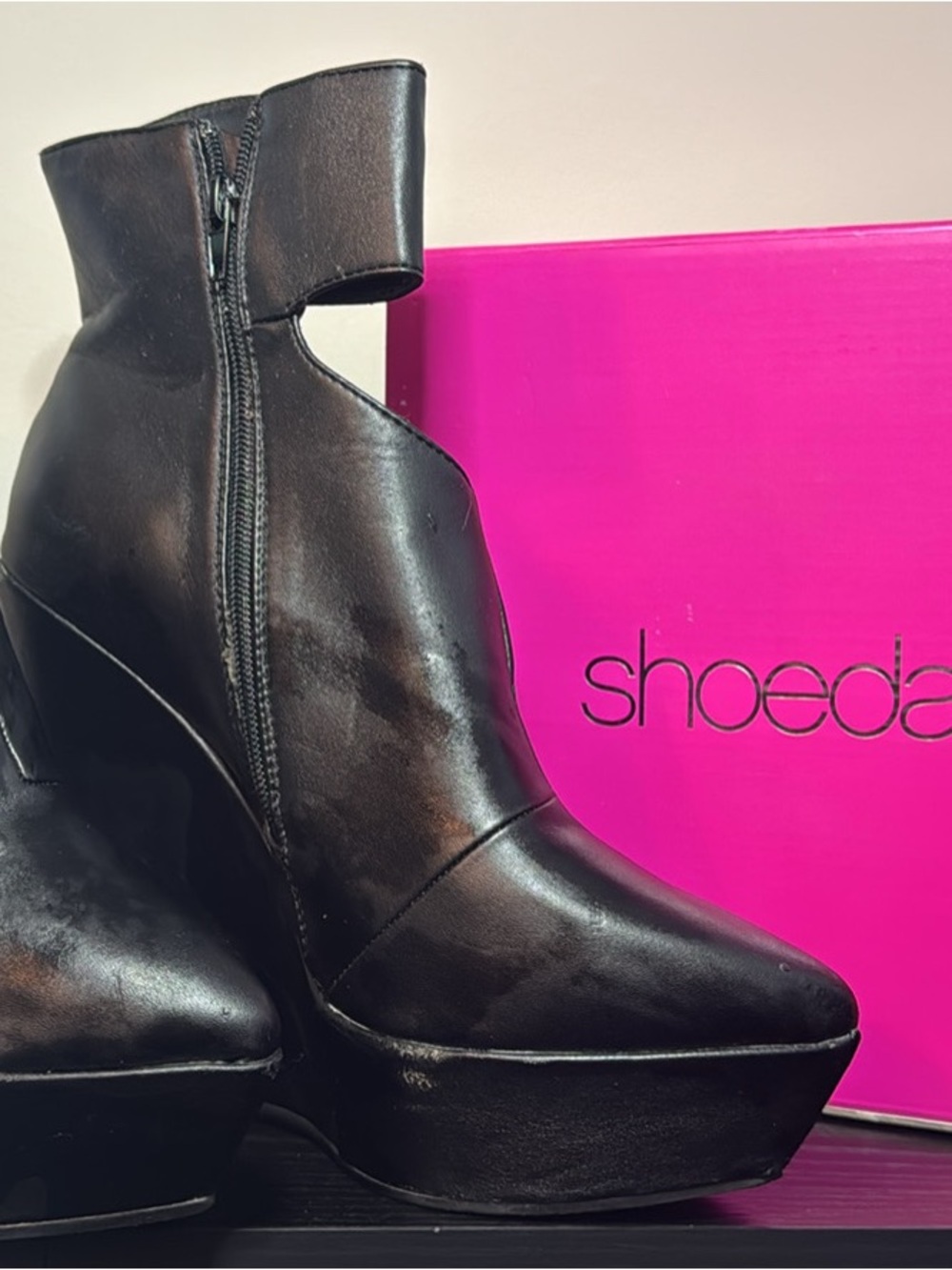 Shoe Dazzle Black Cutout Platform Ankle Boots
